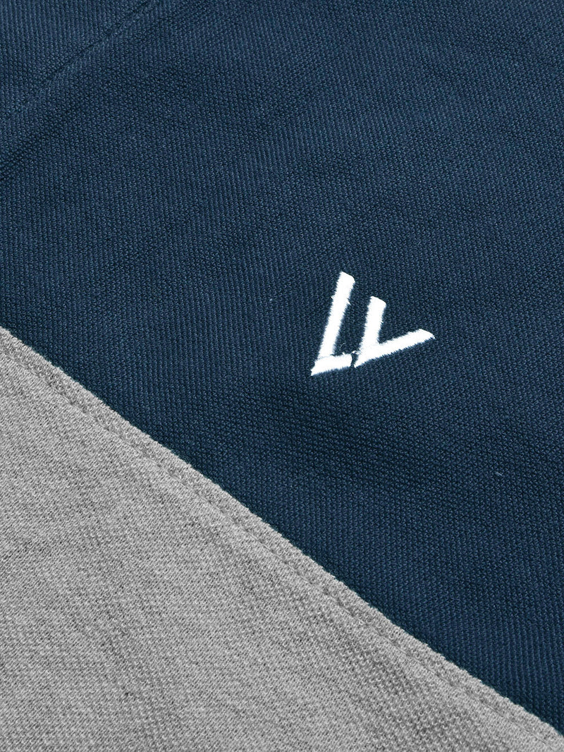 LV Summer Polo Shirt For Men-Grey Melange with Ocean Blue Panel-LOC00103