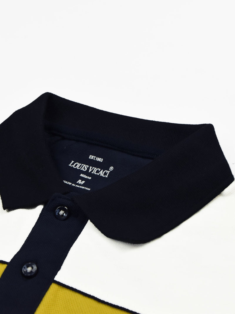 LV Half Sleeve Summer Polo Shirt For Men-Dark Navy With Multi Panel-LOC0066