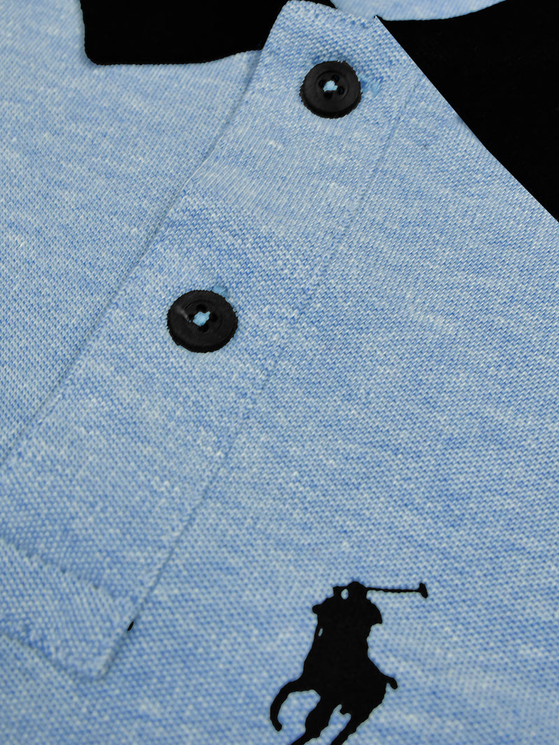 Summer Polo Shirt For Men-Sky Blue Melange-LOC0096