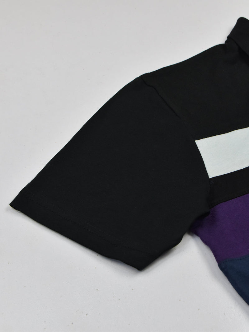 LV Half Sleeve Summer Polo Shirt For Men-Dark Navy & Black With Multi Panel-LOC0060