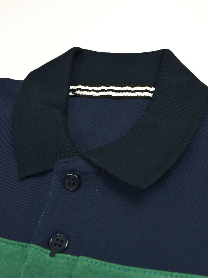 Summer Polo Shirt For Men-Pink With Navy & Green Pannel-LOC0089