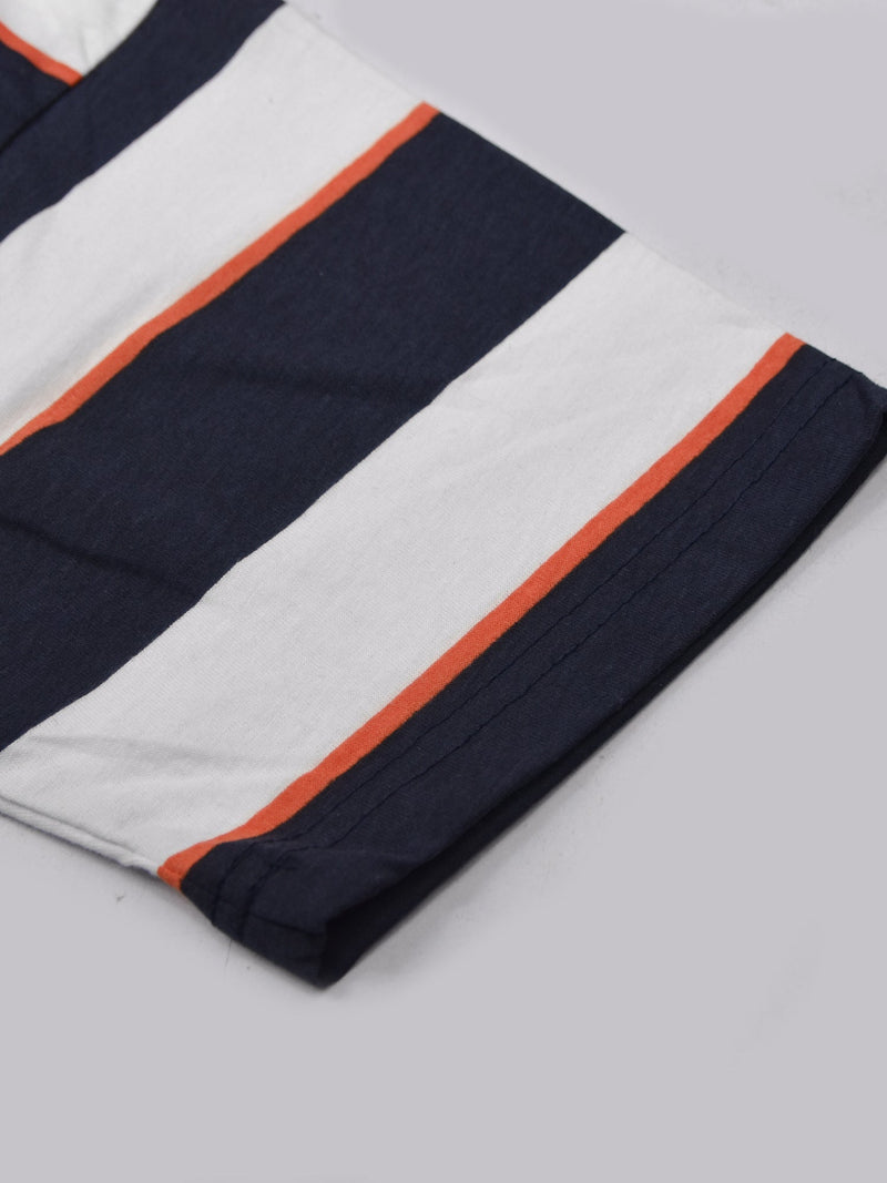 Summer Tee Shirt For Men-White with Navy Stripe-LOC08