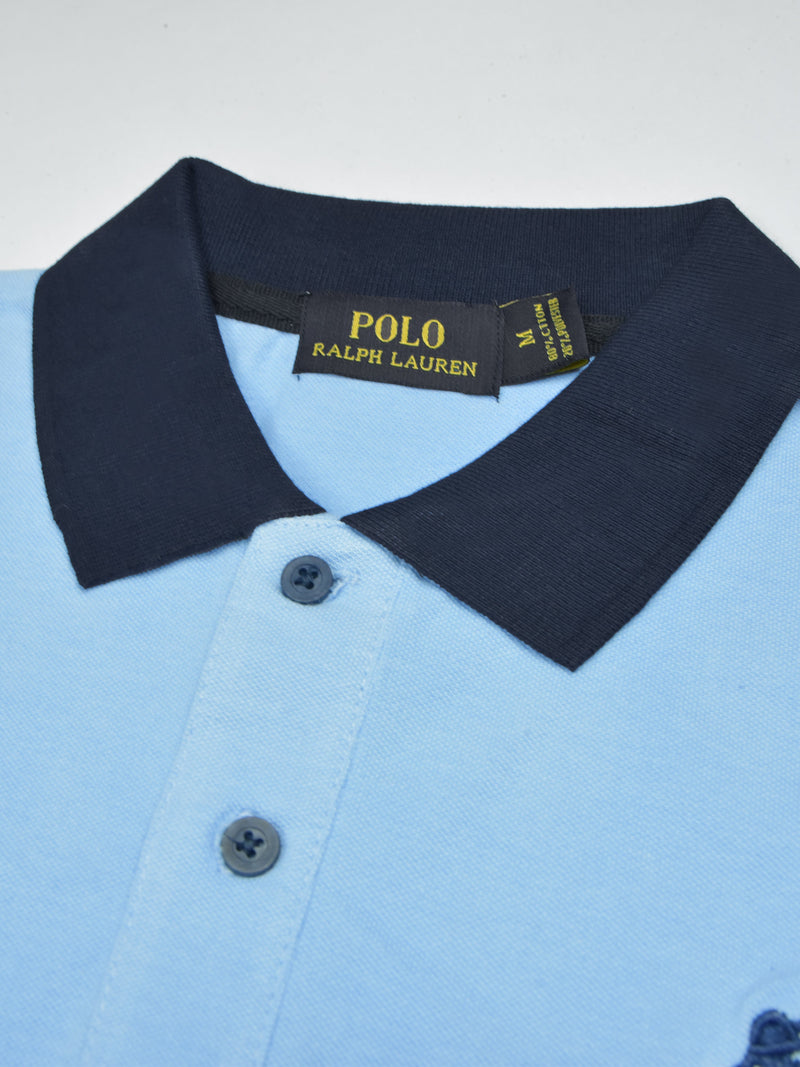 Summer Polo Shirt For Men-Sky Blue & Dark Navy-LOC0084