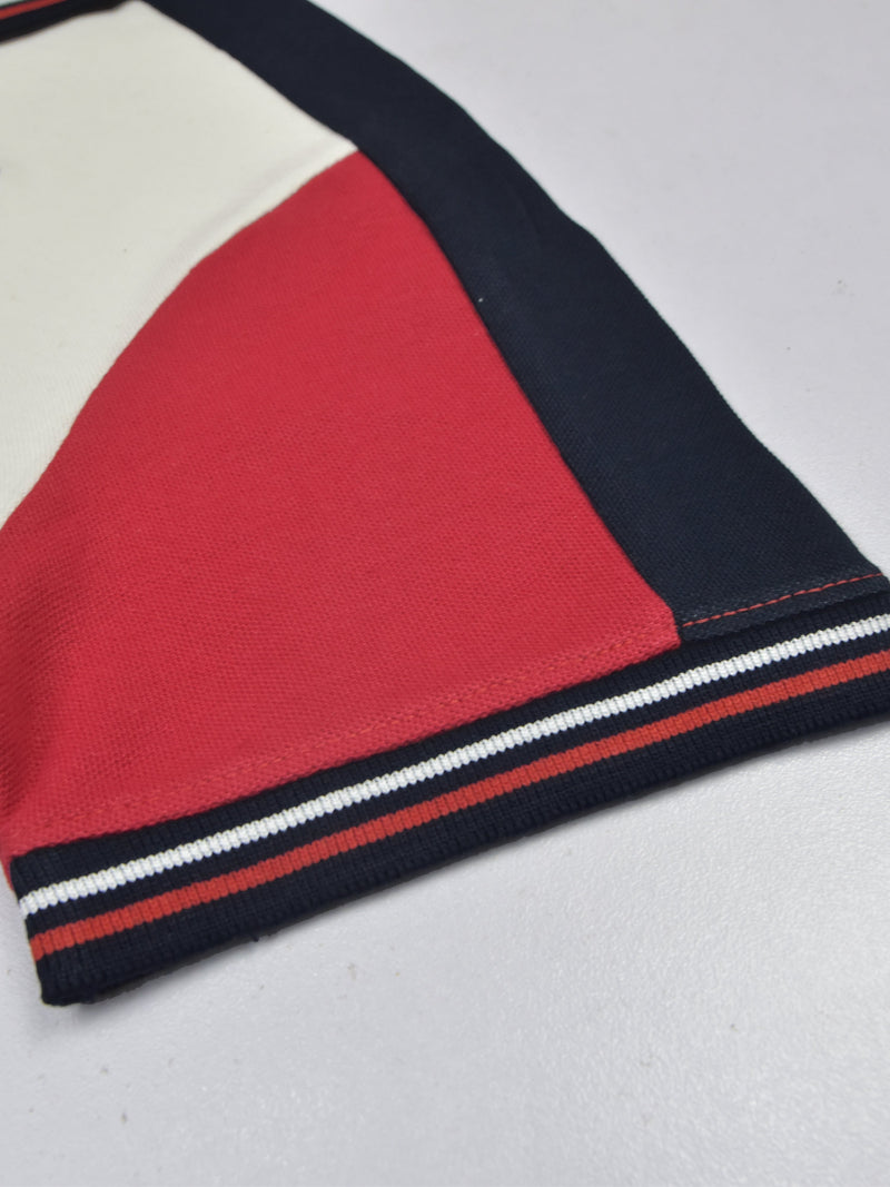 Summer Polo Shirt For Men-White With Navy & Red-LOC00104