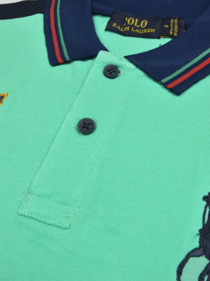 Summer Polo Shirt For Men-Cyan With Navy & Red-LOC00103