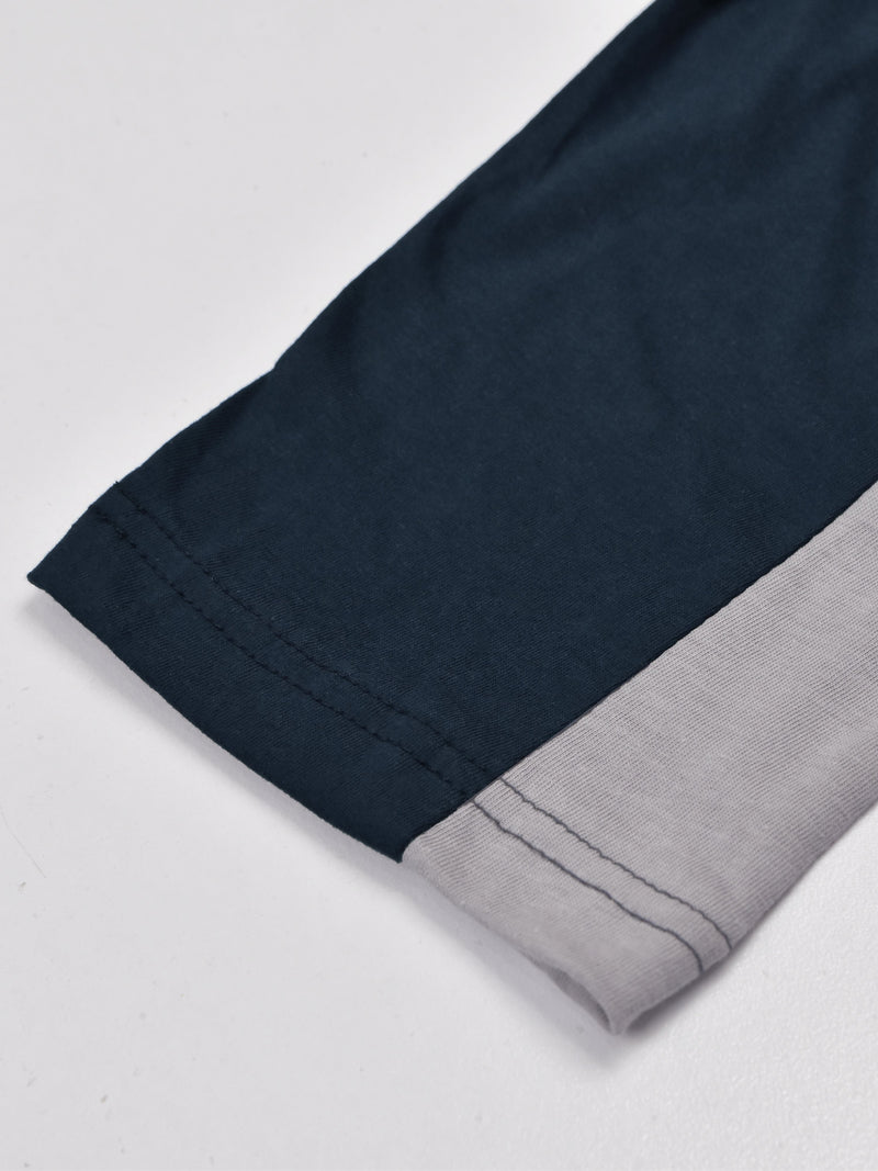Summer Single Jersey Slim Fit Trouser For Men-Navy With Light Grey Pannel-RT106