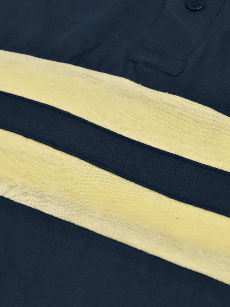 Summer Polo Shirt For Men-Dark Navy With Light Yellow Strip-LOC0055