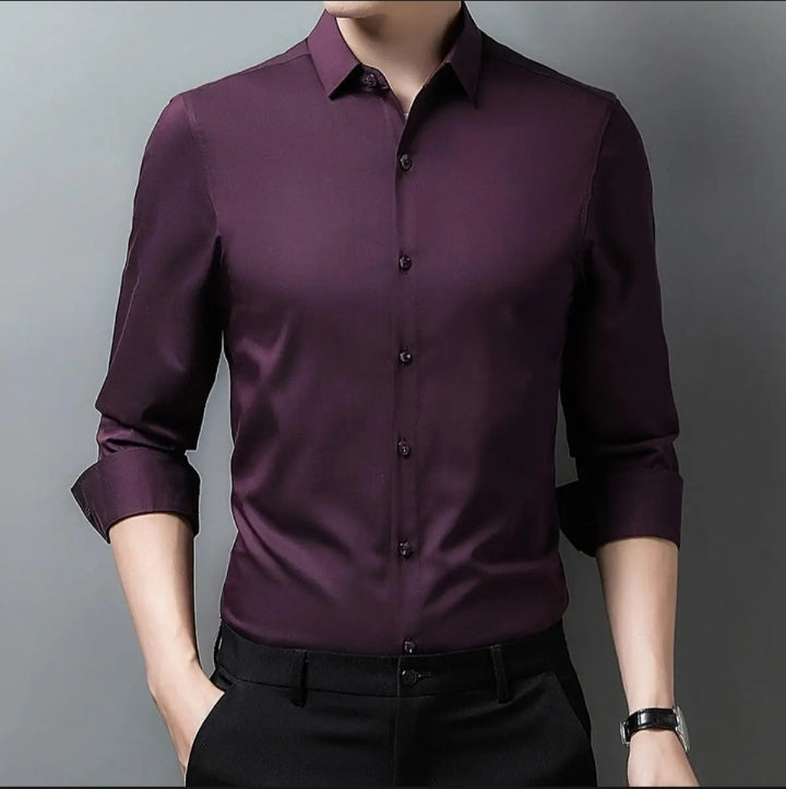 Oxen Nexoluce Super Stretchy Slim Fit Half Sleeve Lycra Casual Shirt For Men-Dark Plum-LOC