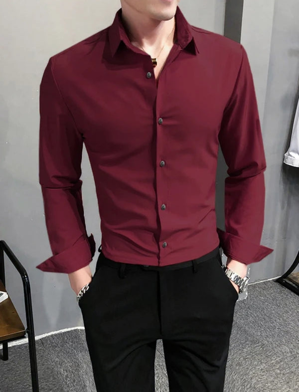 Oxen Nexoluce Super Stretchy Slim Fit Lycra Casual Shirt For Men-Rose-LOC#0LYH019