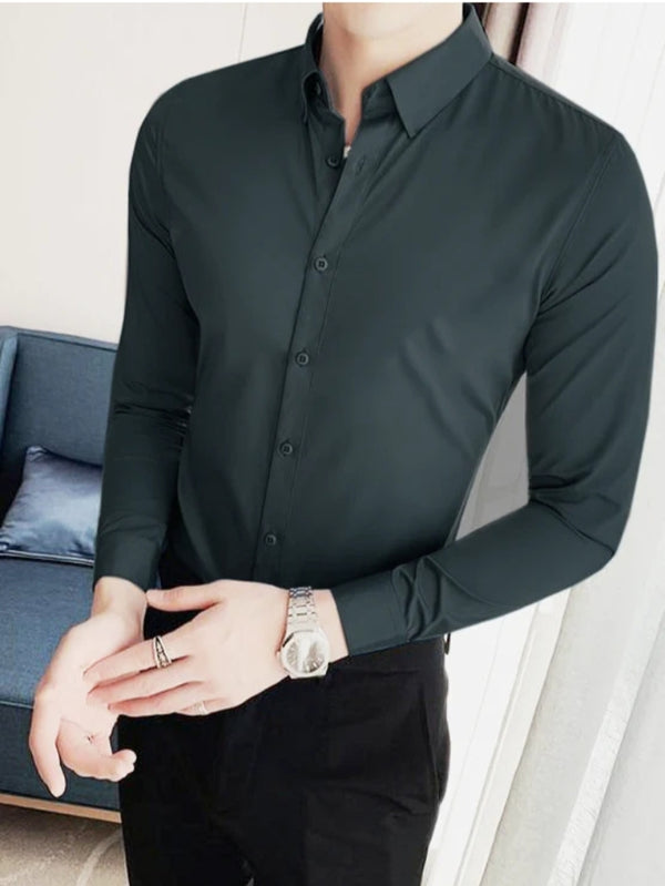 Oxen Nexoluce Super Stretchy Slim Fit Lycra Casual Shirt For Men-Dark Gray-LOC#0LYH025