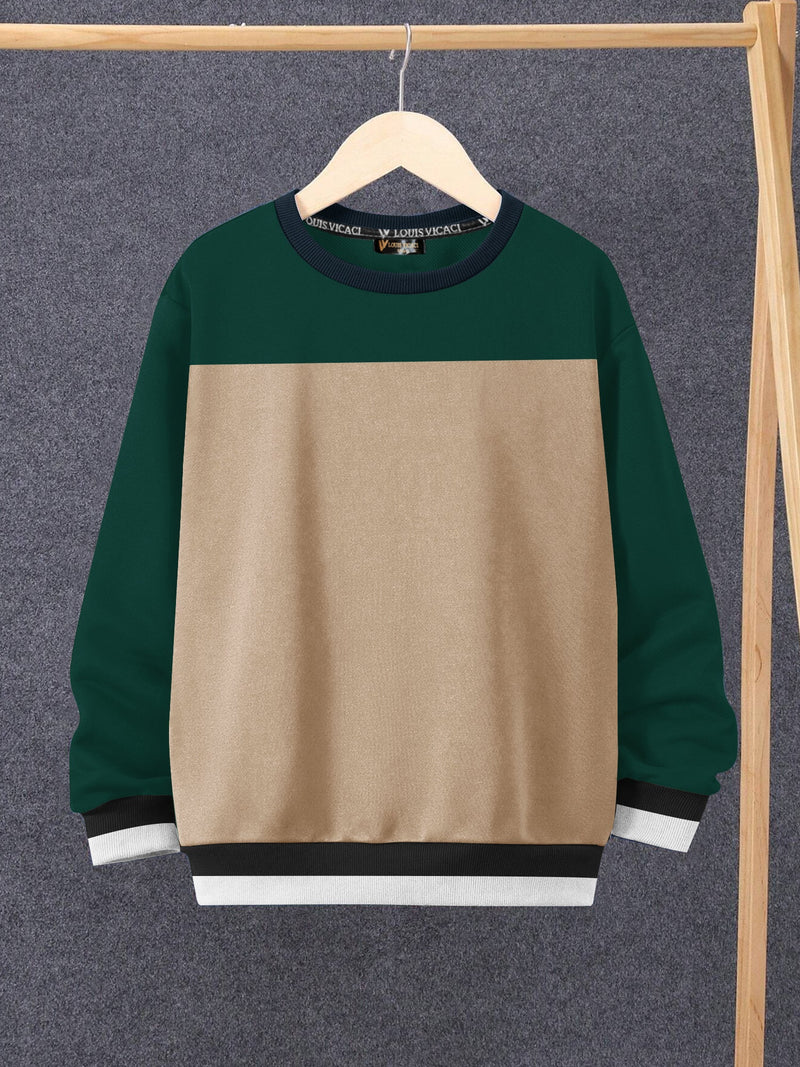Louis Vicaci Fleece Sweatshirt For Kids-Camel & Dark Green-RT2347