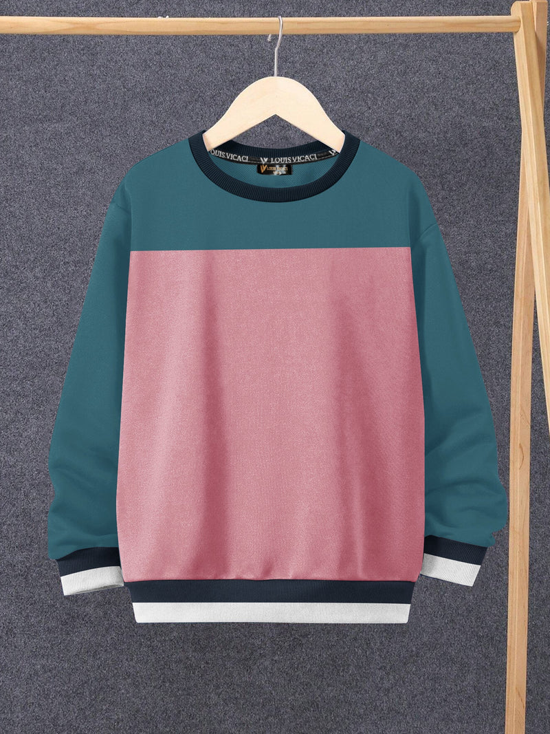 Louis Vicaci Fleece Sweatshirt For Kids-Pink Melange & Slate Blue-RT2348