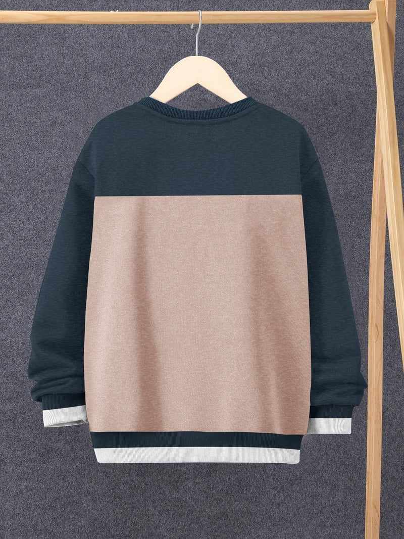 Louis Vicaci Fleece Sweatshirt For Kids-Navy & Peach Melange-RT2345