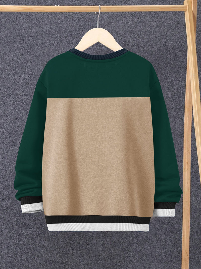 Louis Vicaci Fleece Sweatshirt For Kids-Camel & Dark Green-RT2347