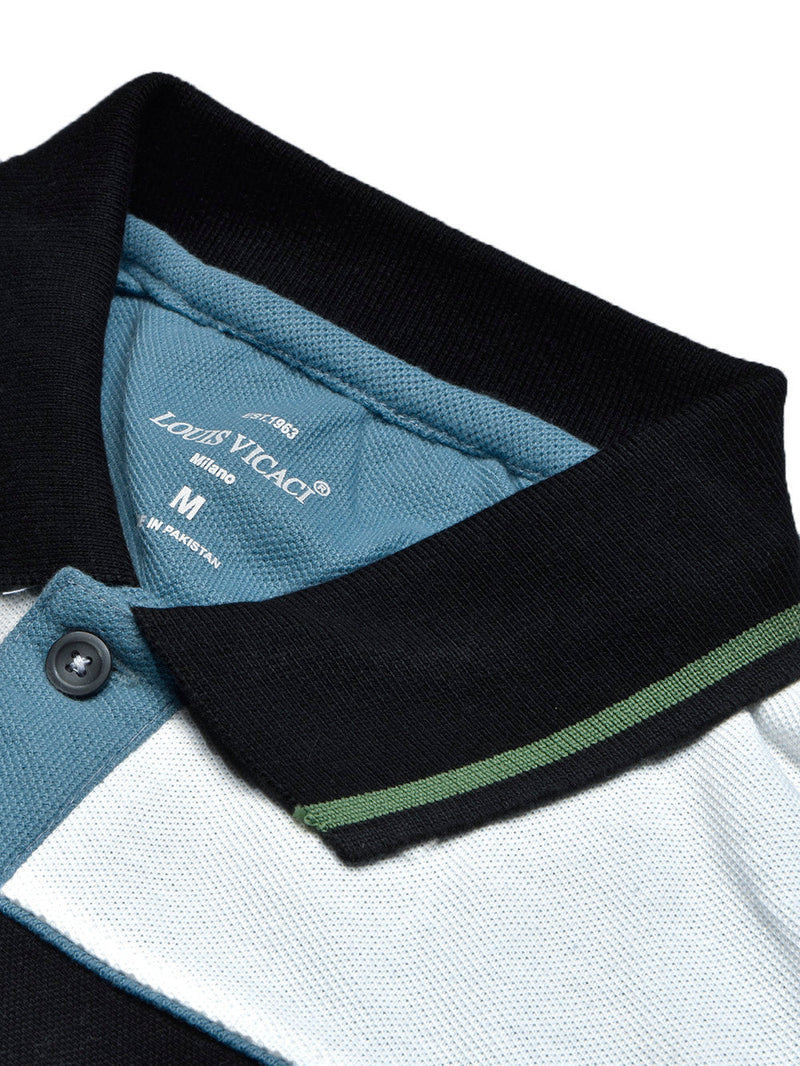 LV Summer Polo Shirt For Men-Bond Blue with White & Black Panel-LOC0071