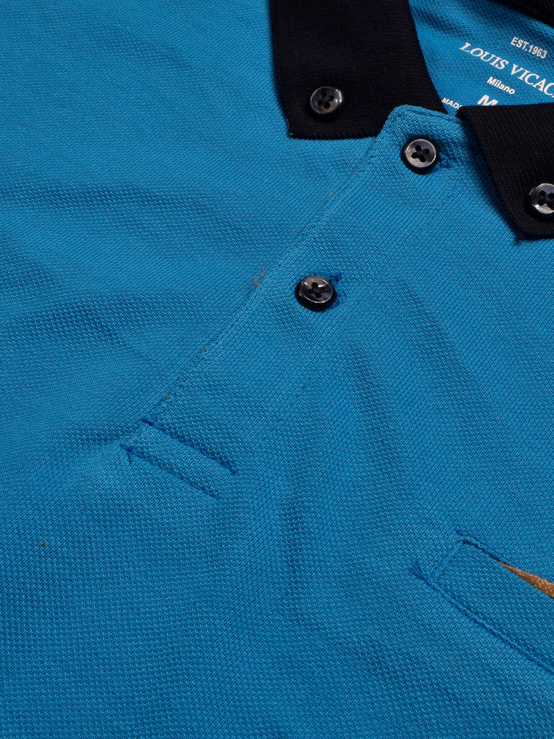 LV Summer Polo Shirt For Men-Cyan Blue with Navy-LOC0015