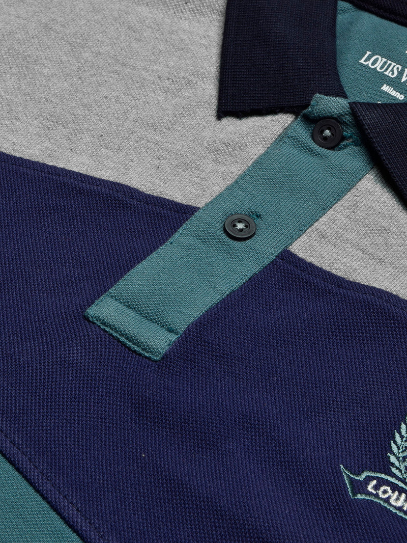 LV Summer Polo Shirt For Men-Cyan Green with Blue & Grey Panel-LOC00101