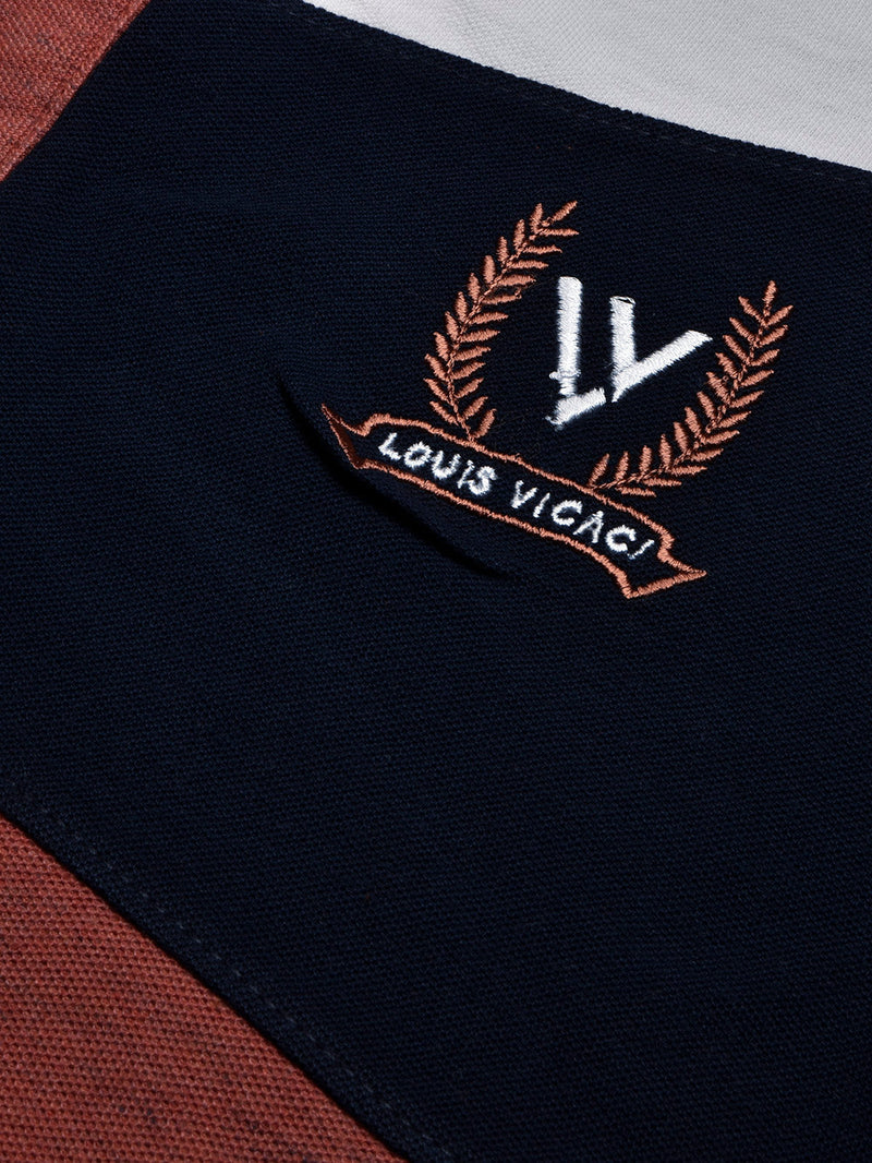 LV Summer Polo Shirt For Men-Dark Orange Melange with Navy & White Panel-LOC00102