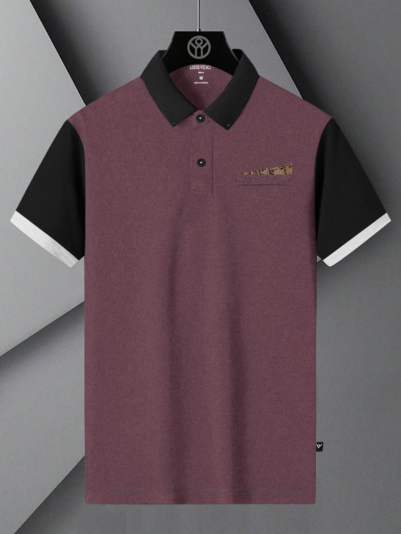 LV Summer Polo Shirt For Men-Light Maroon Melange with Black-LOC0014
