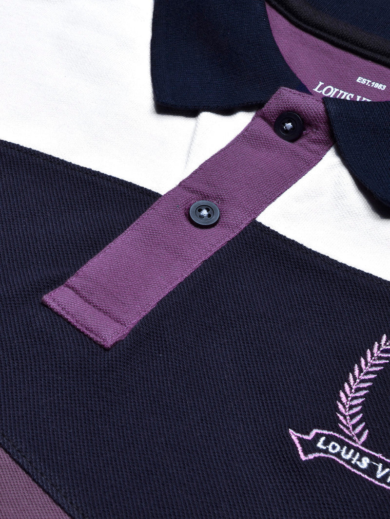 LV Summer Polo Shirt For Men-Purple with Navy & White Panel-LOC0097