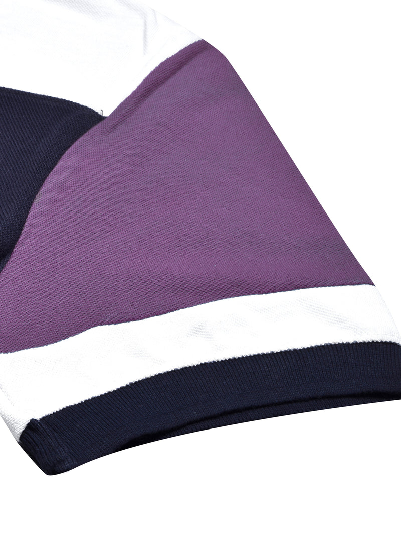 LV Summer Polo Shirt For Men-Purple with Navy & White Panel-LOC0097