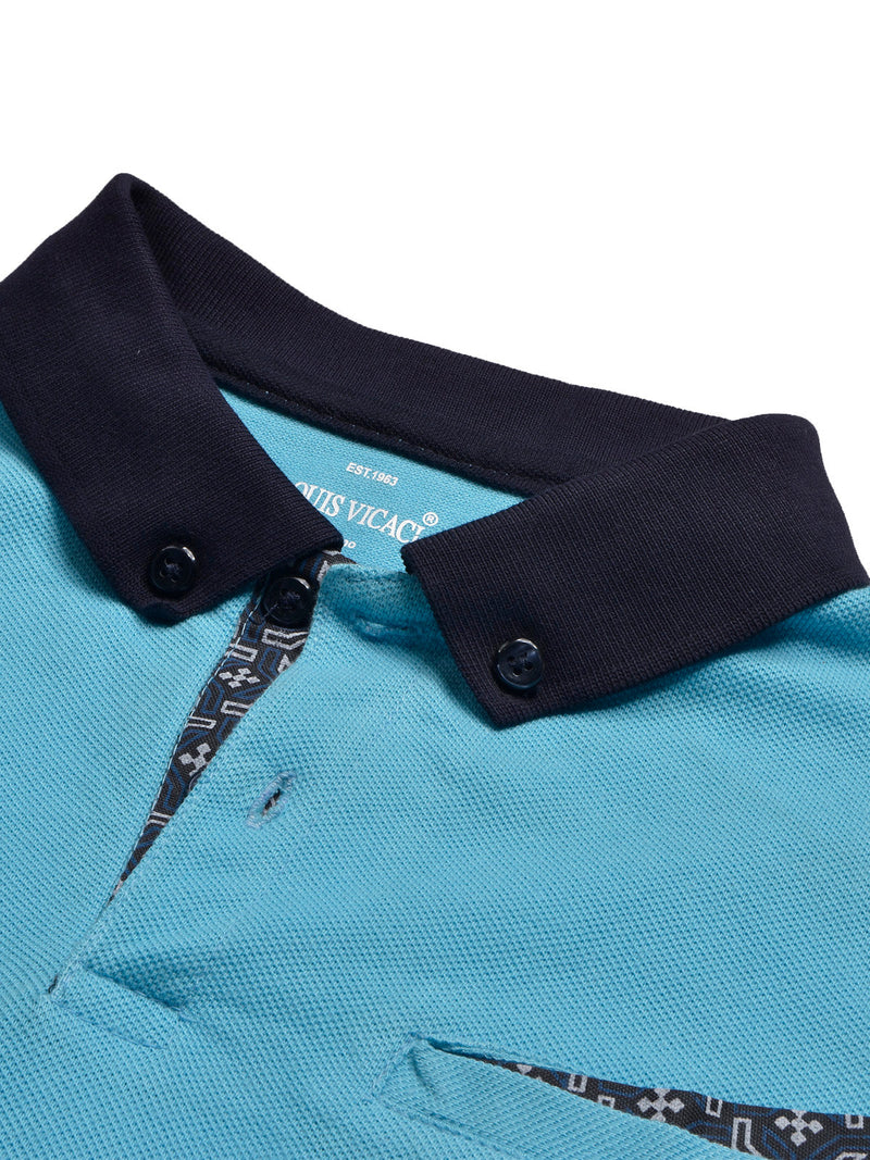 LV Summer Polo Shirt For Men-Sky with Navy-LOC0012