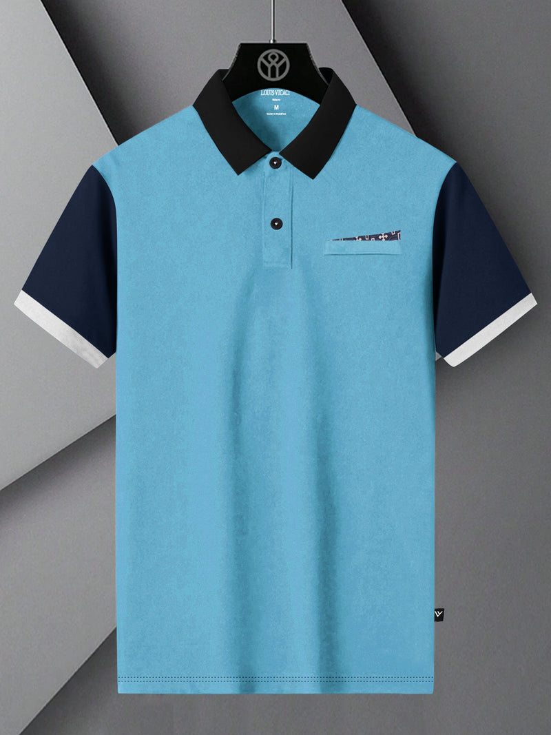 LV Summer Polo Shirt For Men-Sky with Navy-LOC0012