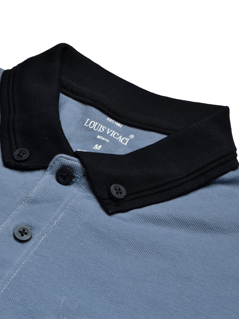 LV Summer Polo Shirt For Men-Steel Blue with Navy-LOC0092