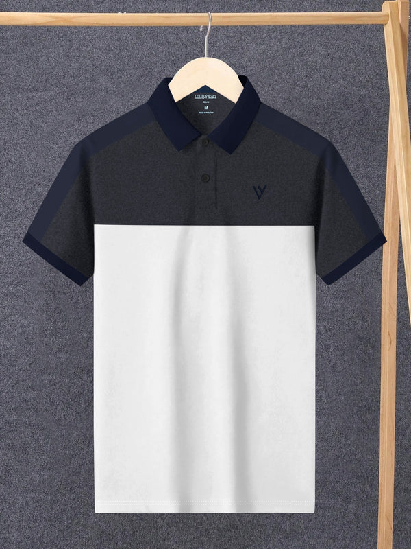 LV Summer Polo Shirt For Men-White with Charcoal-LOC0082