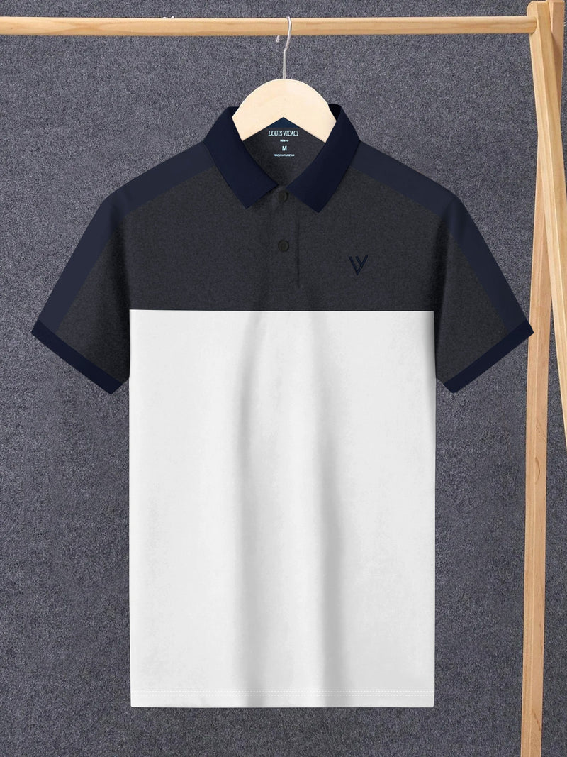 LV Summer Polo Shirt For Men-White with Charcoal-LOC0082