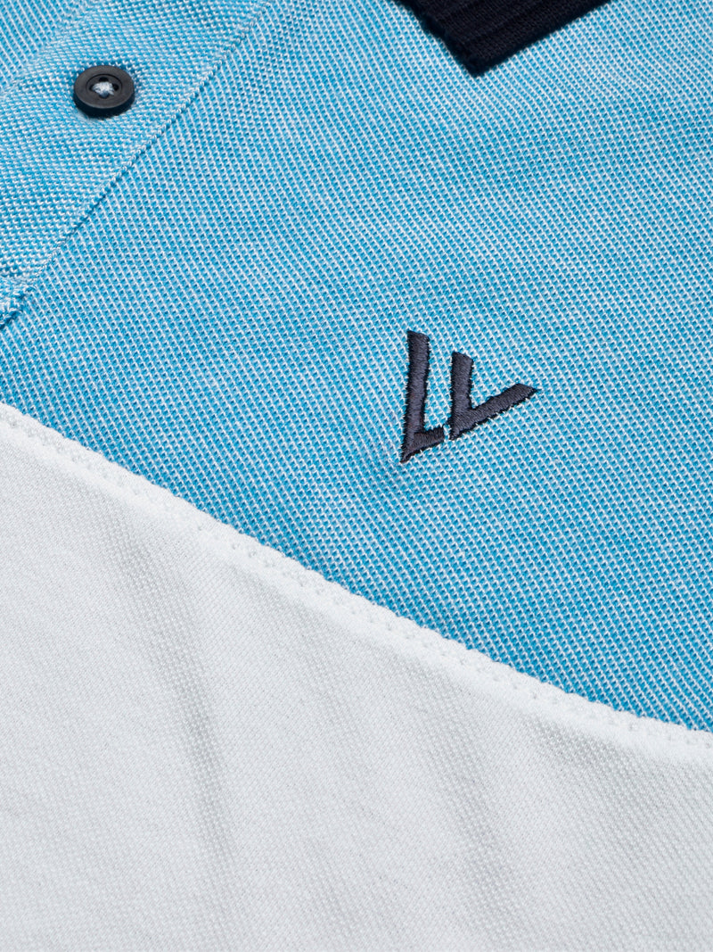 LV Summer Polo Shirt For Men-White with Sky & Navy Panel-LOC00104