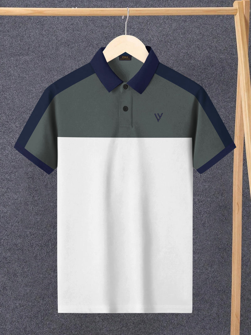 LV Summer Polo Shirt For Men-White with Slate Grey-LOC0091