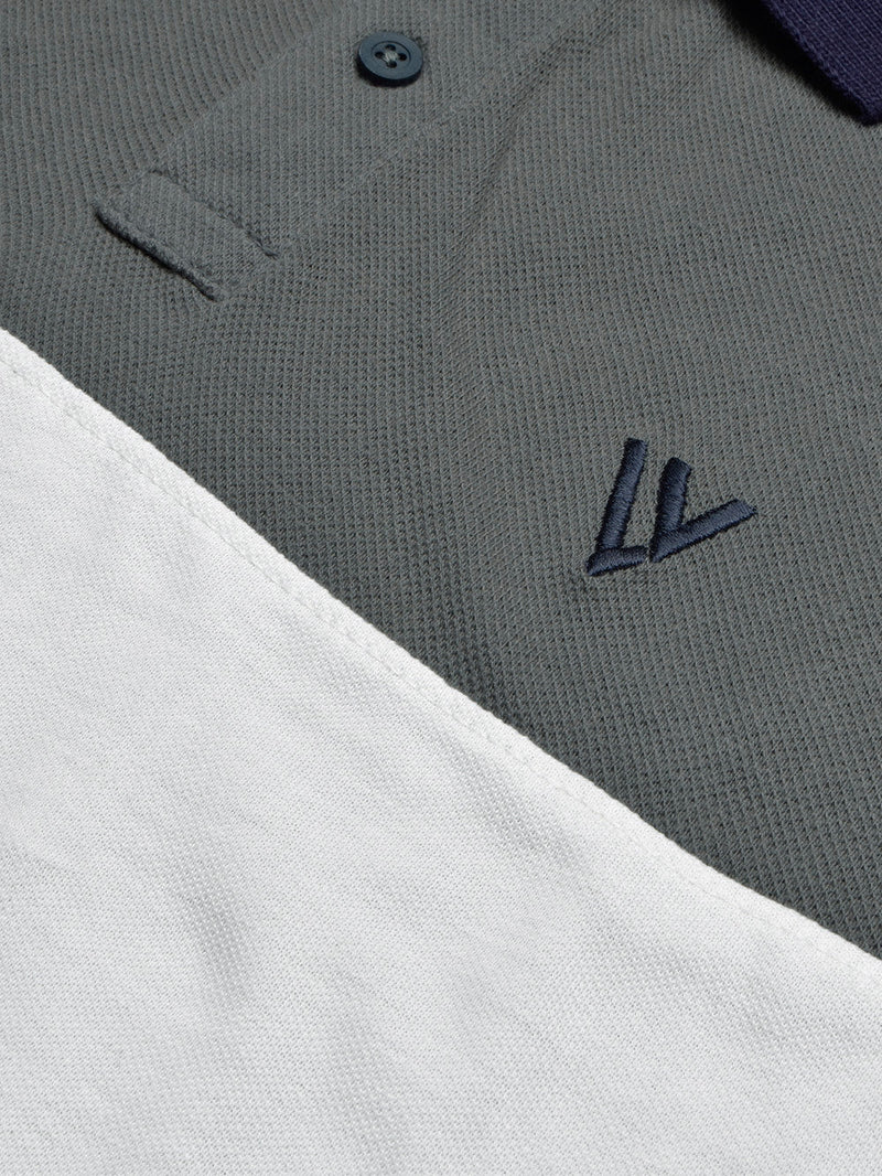 LV Summer Polo Shirt For Men-White with Slate Grey-LOC0091