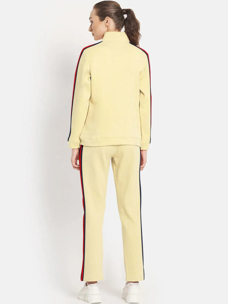 Louis Vicaci Fleece Zipper Tracksuit For Ladies Yellow with Navy-Stripe-SP292/RT2127