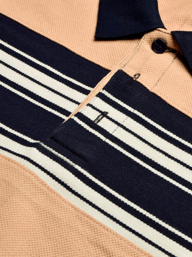 NXT Summer Polo Shirt For Men-Base Skin with Navy & White Stripe-LOC007