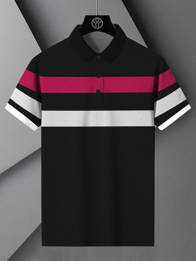 NXT Summer Polo Shirt For Men-Black with Pink & White-LOC0067