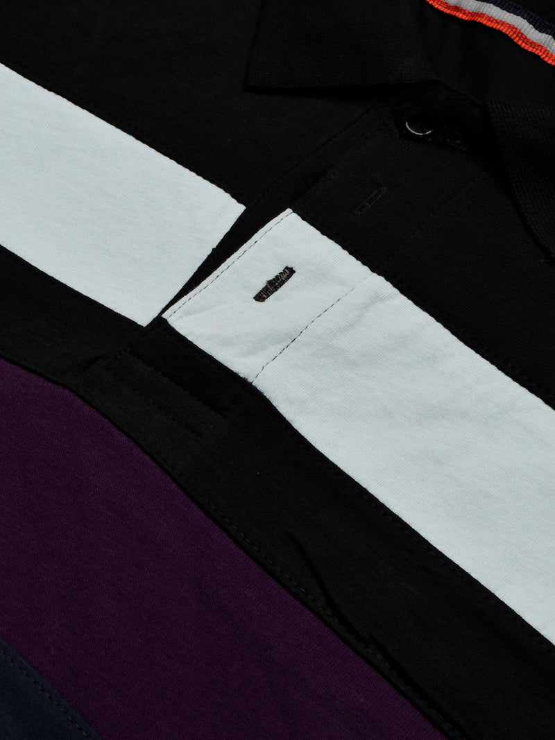 NXT Summer Polo Shirt For Men-Dark Navy With Black & Purple Stripe-LOC0033