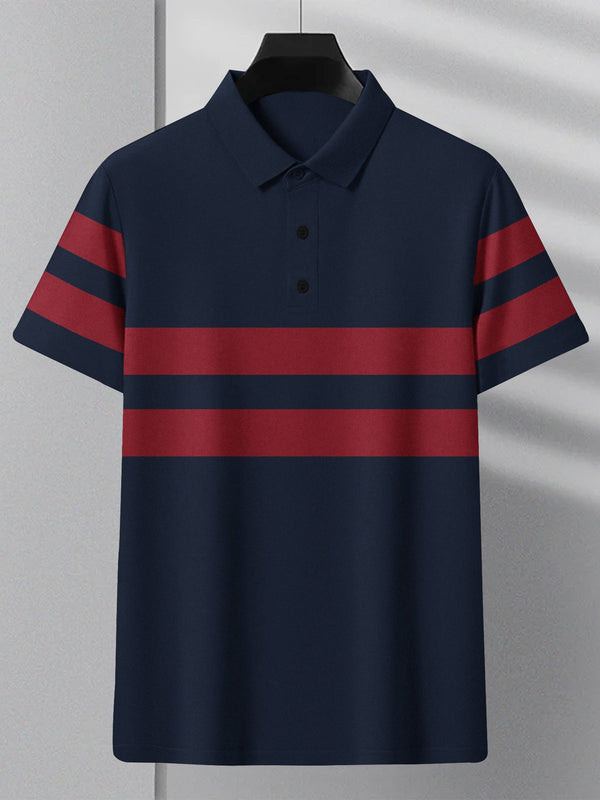 NXT Summer Polo Shirt For Men-Dark Navy With Red Stripe-LOC0026
