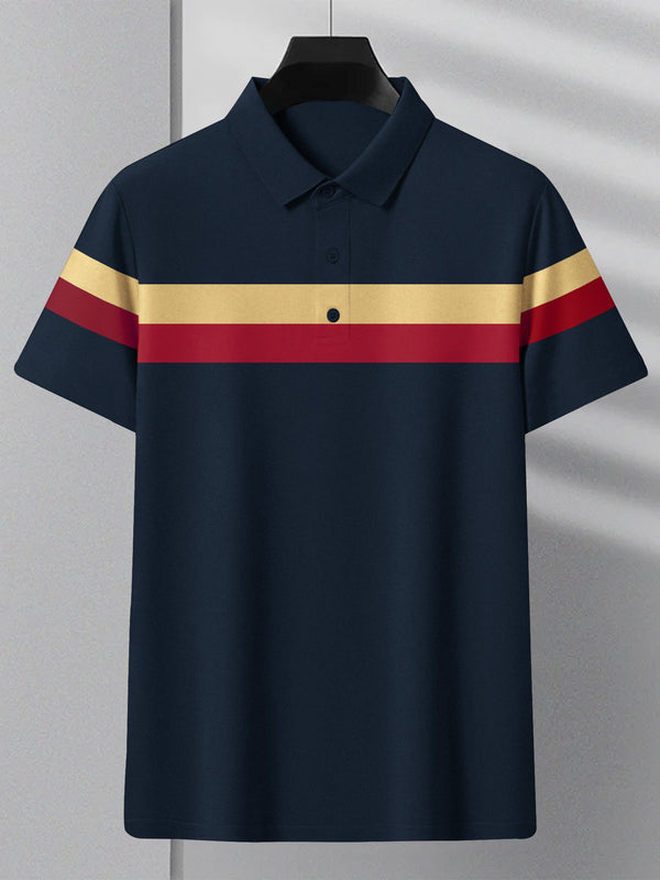 NXT Summer Polo Shirt For Men-Dark Navy With Red & Yellow Stripe-LOC0027