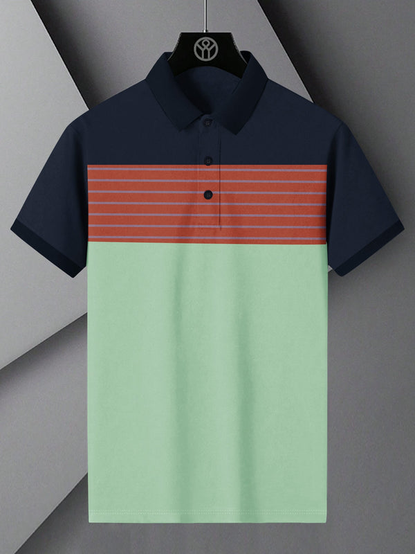 NXT Summer Polo Shirt For Men-Green with Orange & Navy Panel-LOC0075