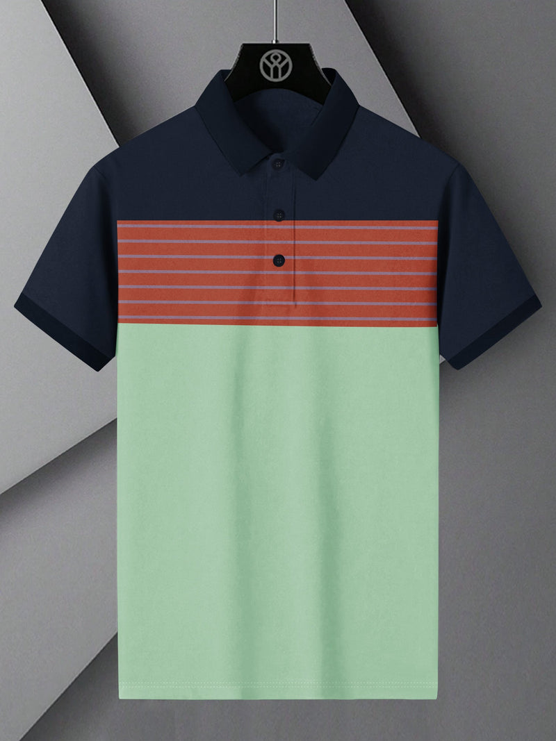 NXT Summer Polo Shirt For Men-Green with Orange & Navy Panel-LOC0075