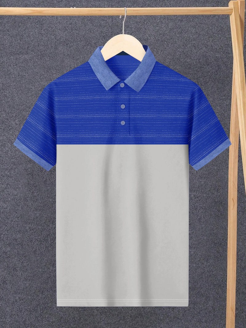 NXT Summer Polo Shirt For Men-Grey with Blue Lining-LOC0076