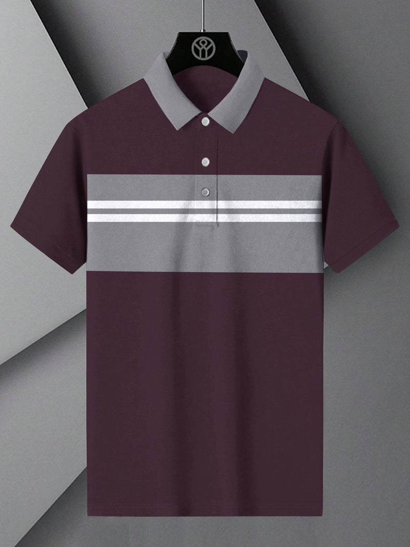 NXT Summer Polo Shirt For Men-Maroon with Grey Melange Panel-LOC0074
