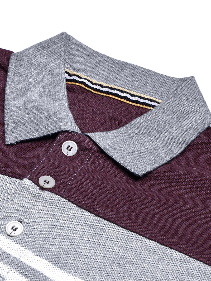 NXT Summer Polo Shirt For Men-Maroon with Grey Melange Panel-LOC0074