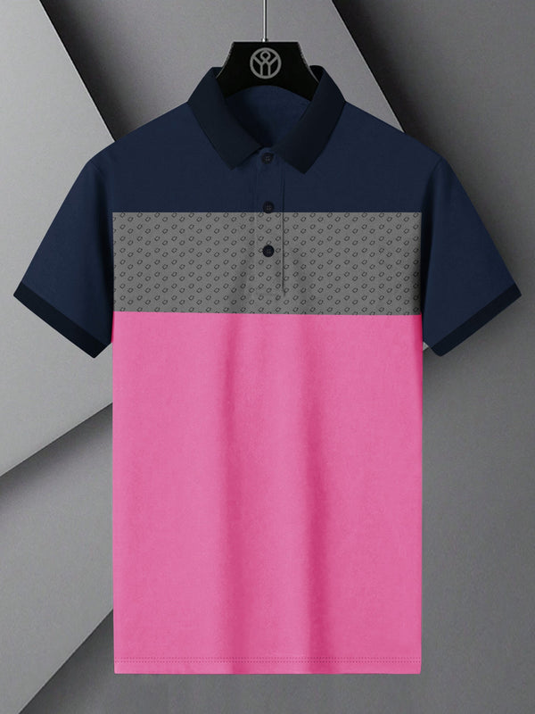 NXT Summer Polo Shirt For Men-Pink with Grey & Navy-LOC0086