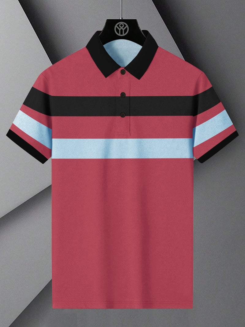 NXT Summer Polo Shirt For Men-Pink with Sky & Black-LOC0070