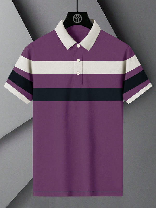 NXT Summer Polo Shirt For Men-Purple with Navy & White Stripe-LOC005