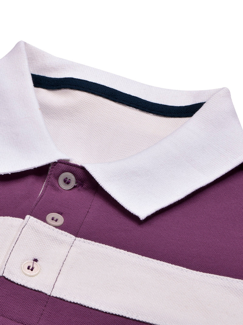 NXT Summer Polo Shirt For Men-Purple with Navy & White Stripe-LOC005