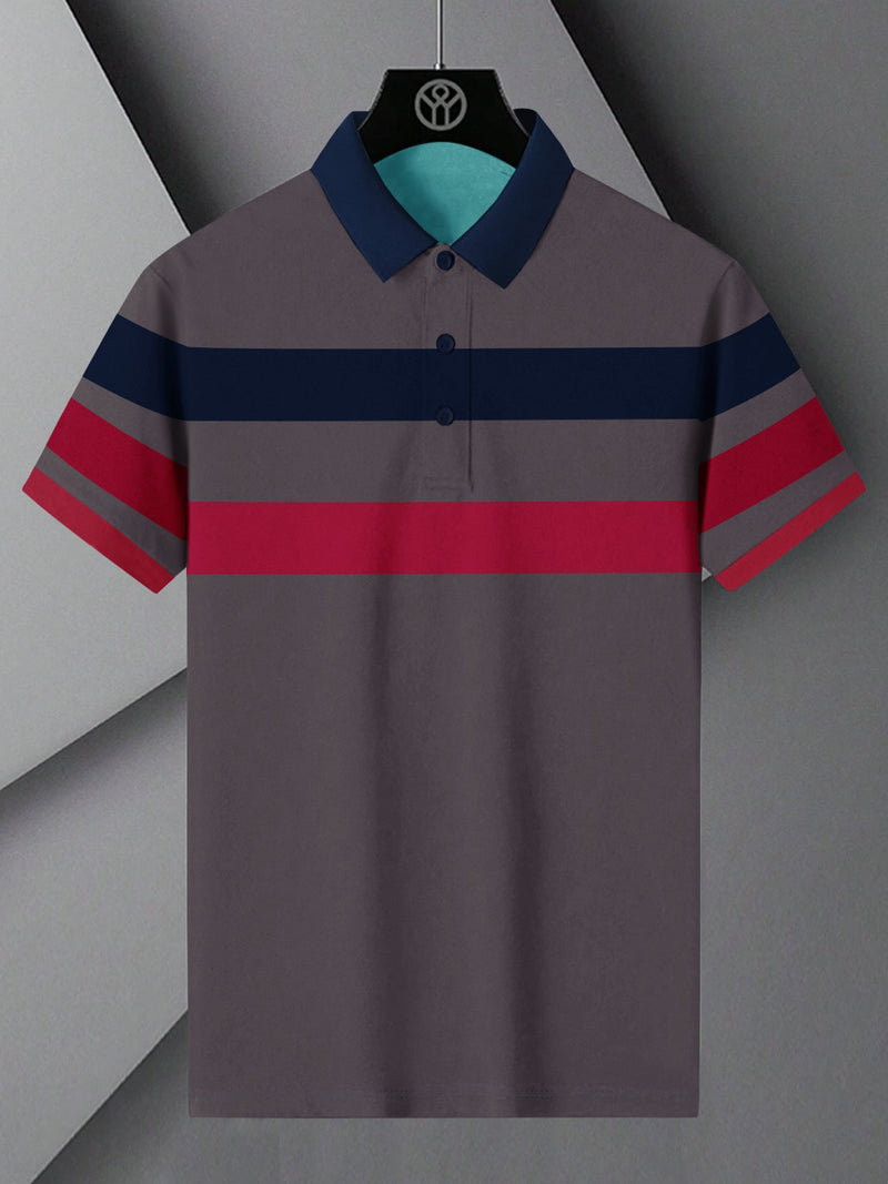 NXT Summer Polo Shirt For Men-Brown with Navy & Red Stripe-LOC004