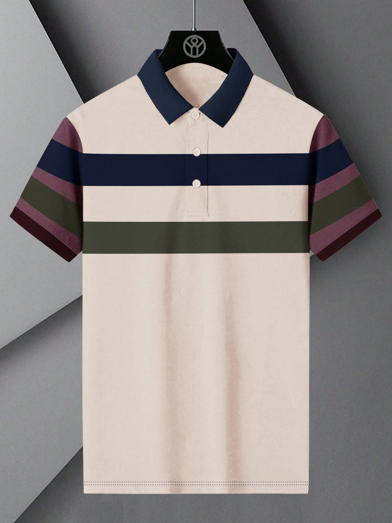 NXT Summer Polo Shirt For Men-Skin with Navy & Olive Stripe-LOC0024